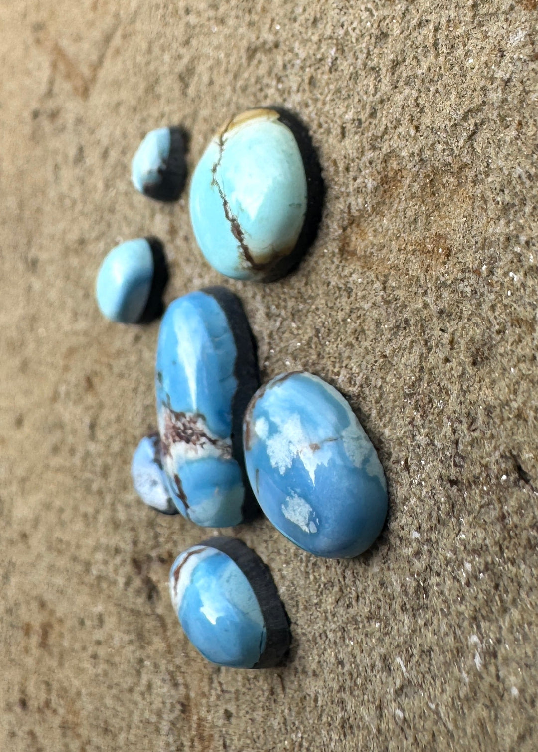 RARE Golden Hills Turquoise  (Kazakhstan) Mini Cabochons Set of 7 Cabs