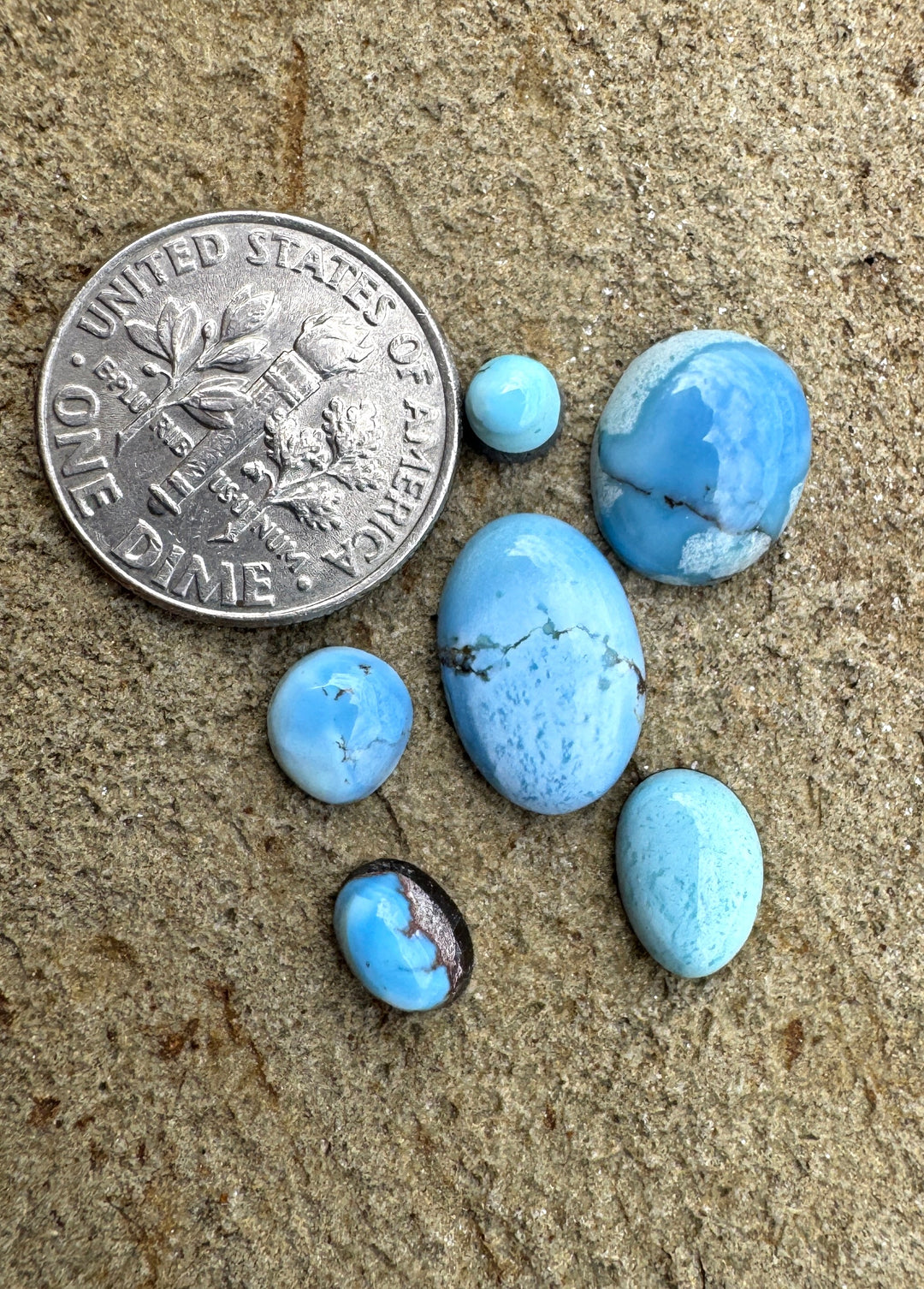RARE Golden Hills Turquoise  (Kazakhstan) Mini Cabochons Set of 6 Cabs