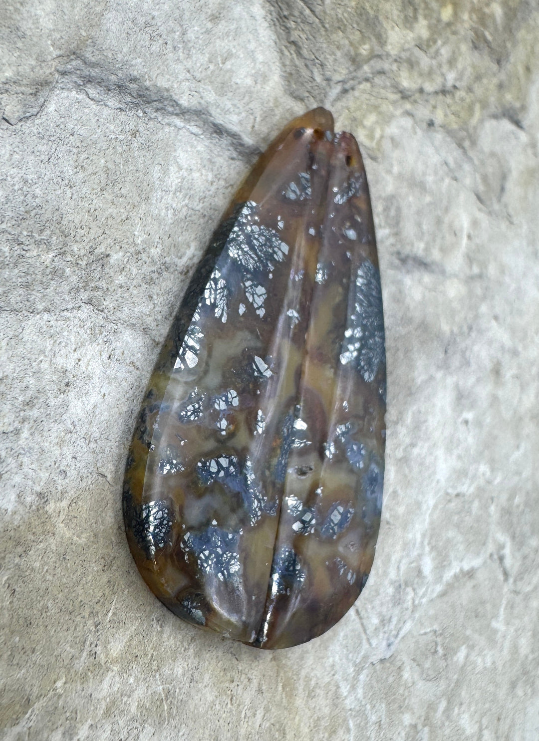 Red/Yellow Macasite Pyrite Matching Earring Slab Bead Pair, 12x42mm