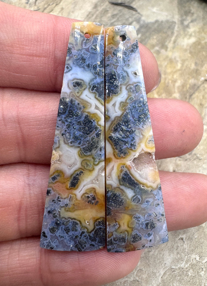 Macasite Pyrite with Druzy Poket LONG Matching Earring Slab Bead Pair, 14x48mm