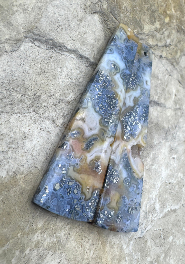 Macasite Pyrite with Druzy Poket LONG Matching Earring Slab Bead Pair, 14x48mm