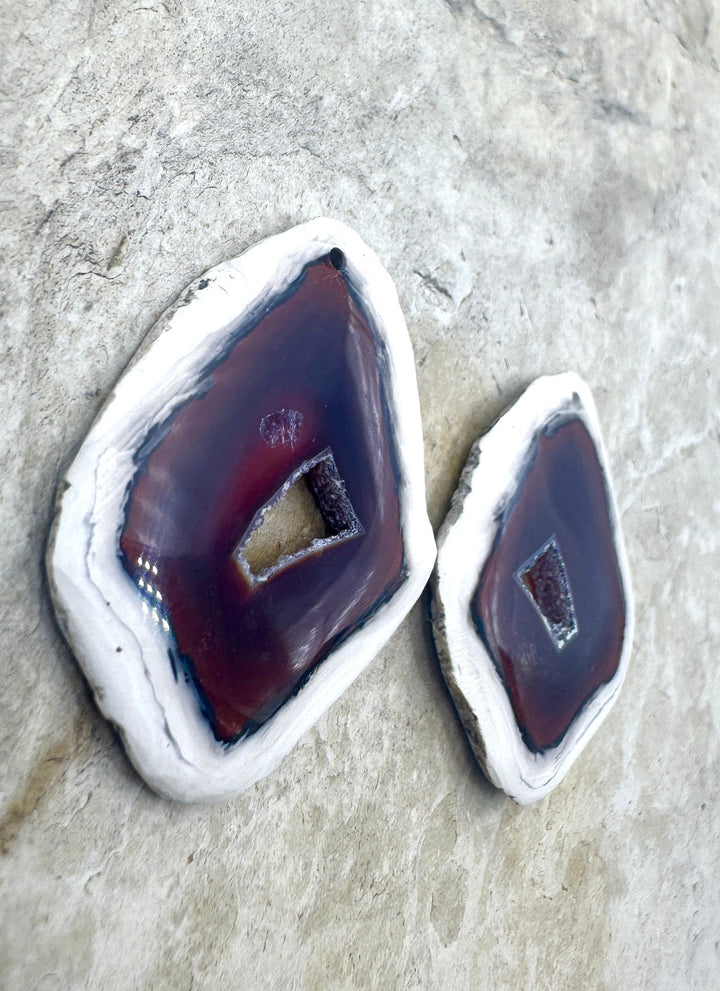 Natural Edge Carnelian Agate Earring Slab Bead Pair, 24x31mm