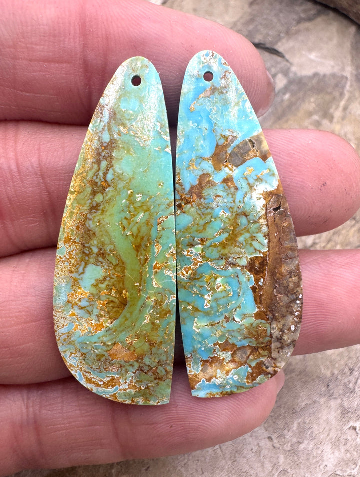 Pilot Mountain Turquoise (Nevada) Large Earring Slab Bead Pair, 16x43mm
