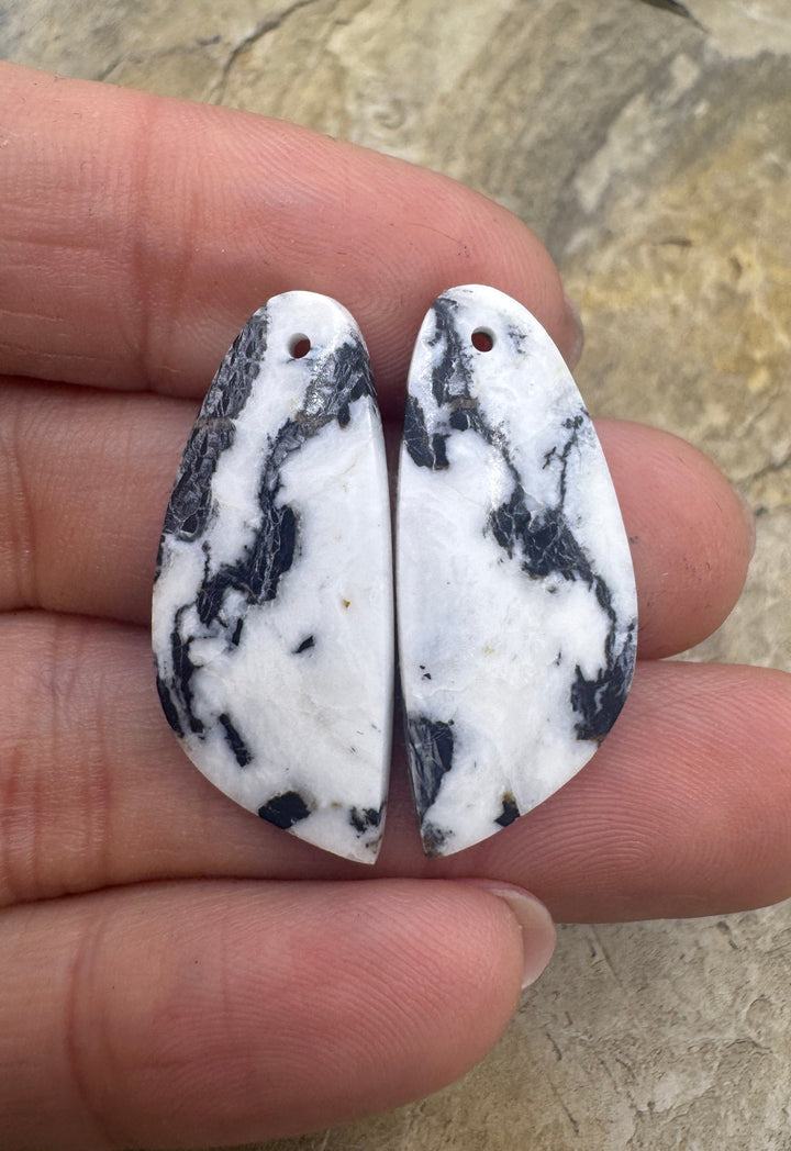RARE High Quality White Buffalo (NV) Matching Earring Slab Bead Pair, 12x30mm