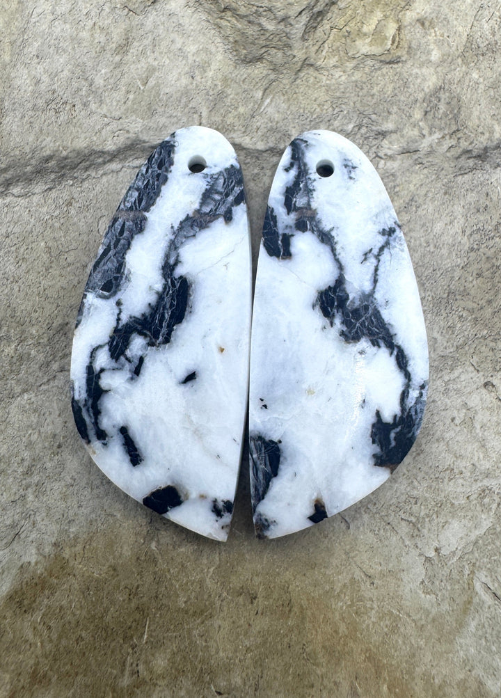 RARE High Quality White Buffalo (NV) Matching Earring Slab Bead Pair, 12x30mm