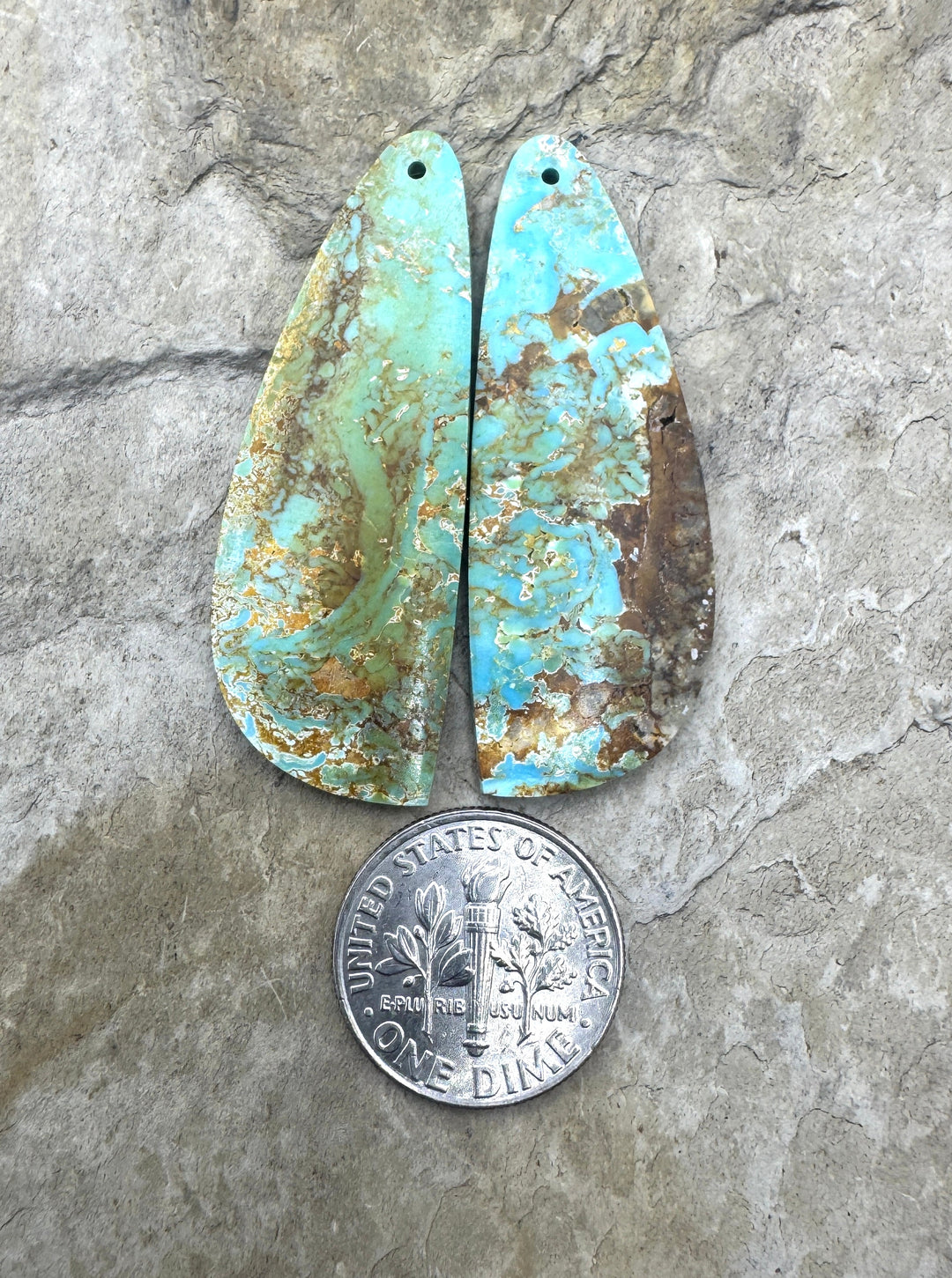 Pilot Mountain Turquoise (Nevada) Large Earring Slab Bead Pair, 16x43mm
