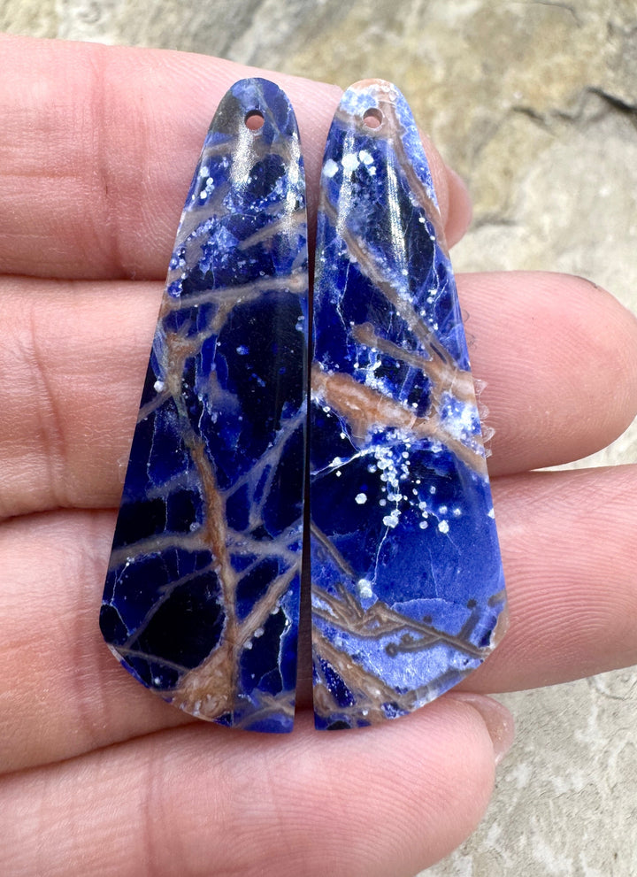 Premium Sodalite Matching Earring Slab Bead Pair, 13x42mm