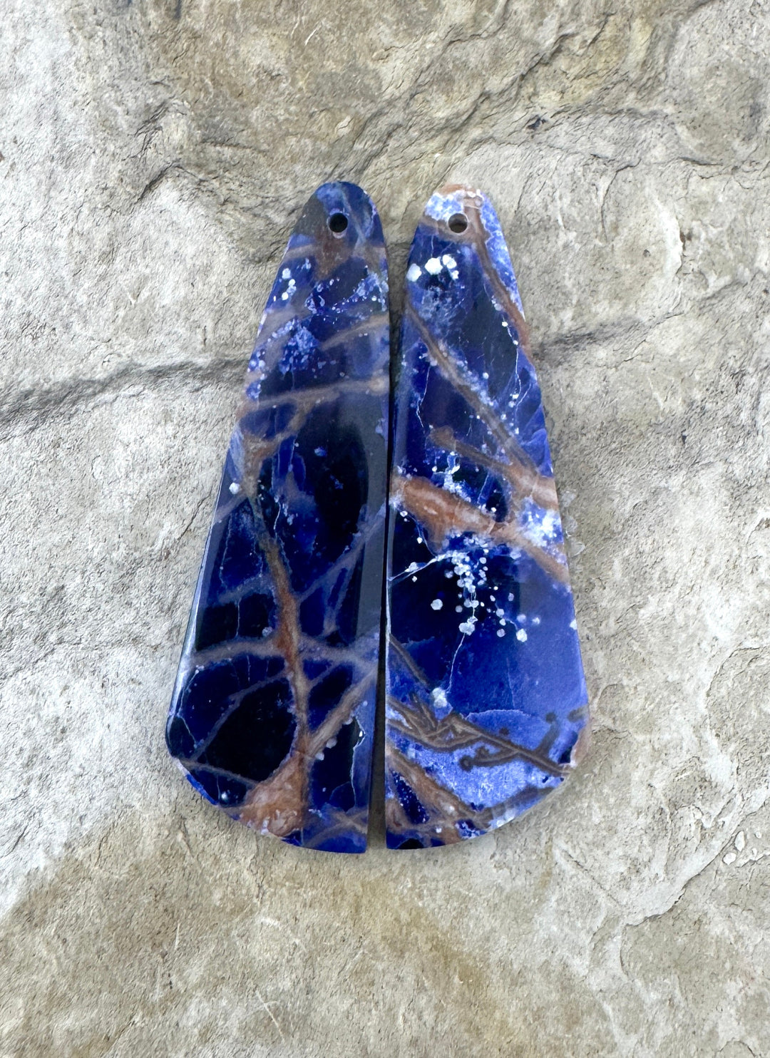 Premium Sodalite Matching Earring Slab Bead Pair, 13x42mm