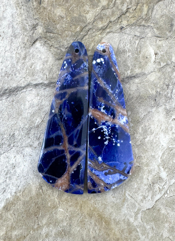 Premium Sodalite Matching Earring Slab Bead Pair, 13x42mm