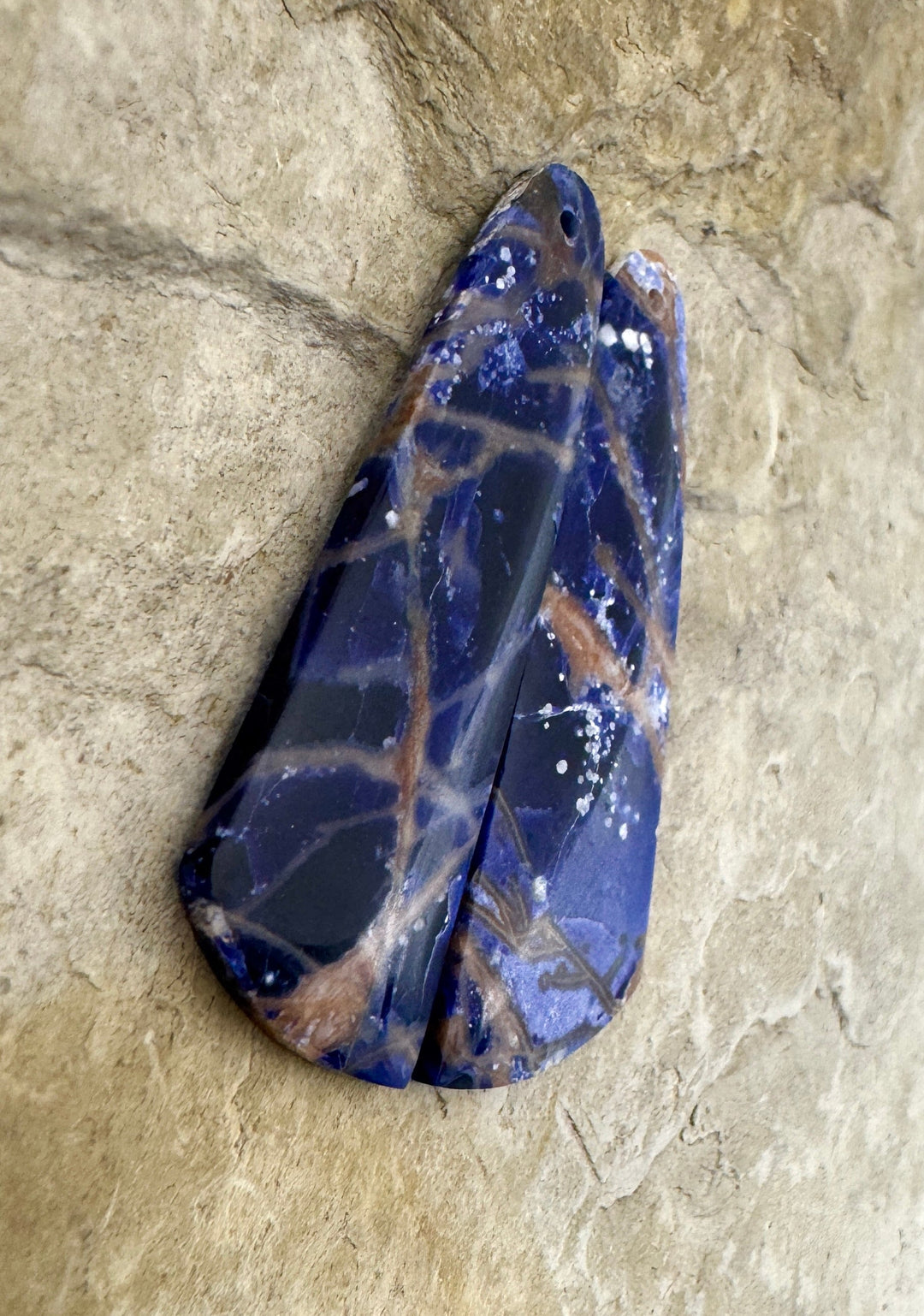 Premium Sodalite Matching Earring Slab Bead Pair, 13x42mm