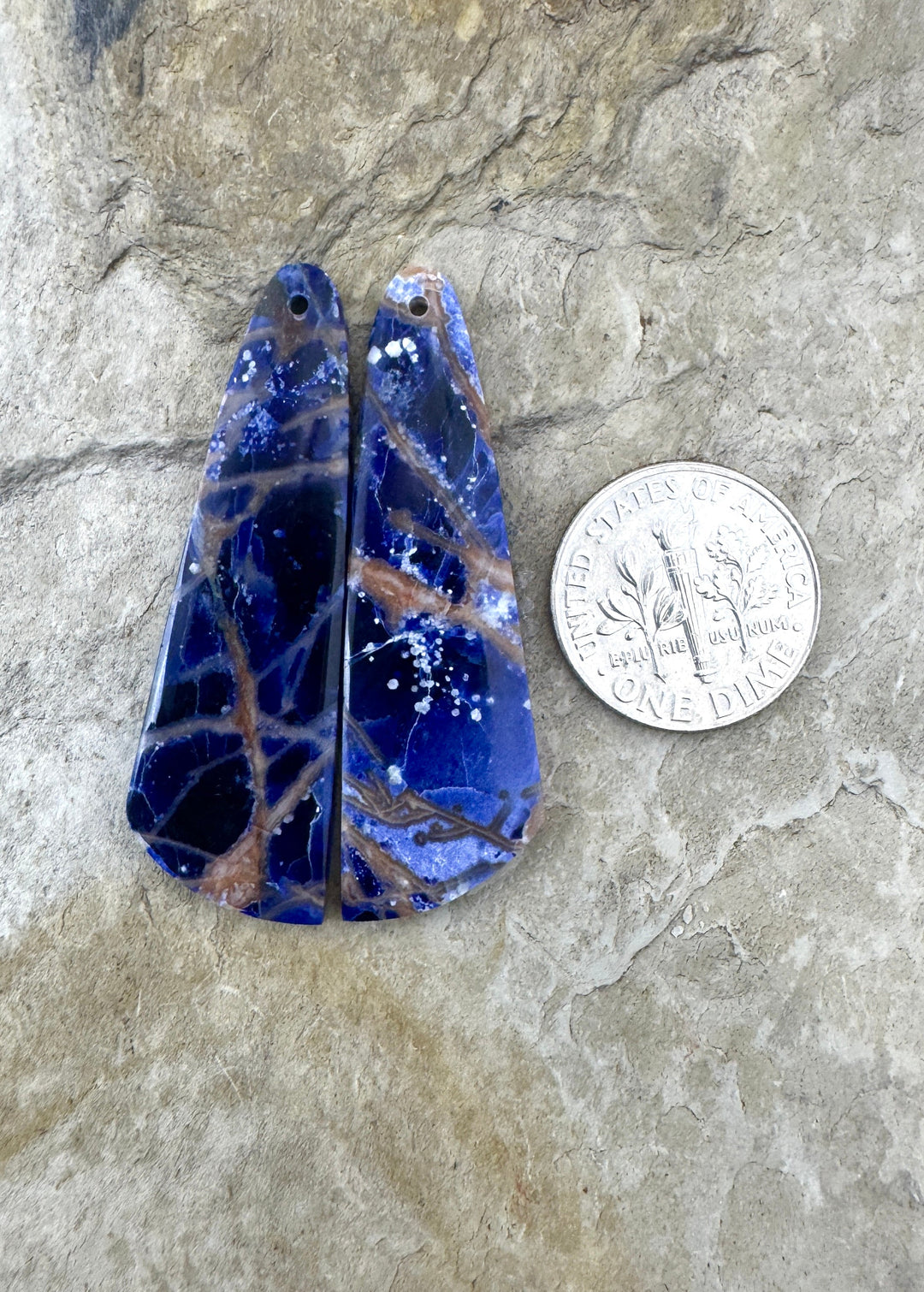 Premium Sodalite Matching Earring Slab Bead Pair, 13x42mm