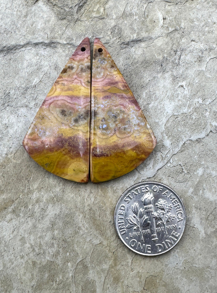 High Quality Ocean Jasper Matching Earring Slab Bead Pair 16x38mm