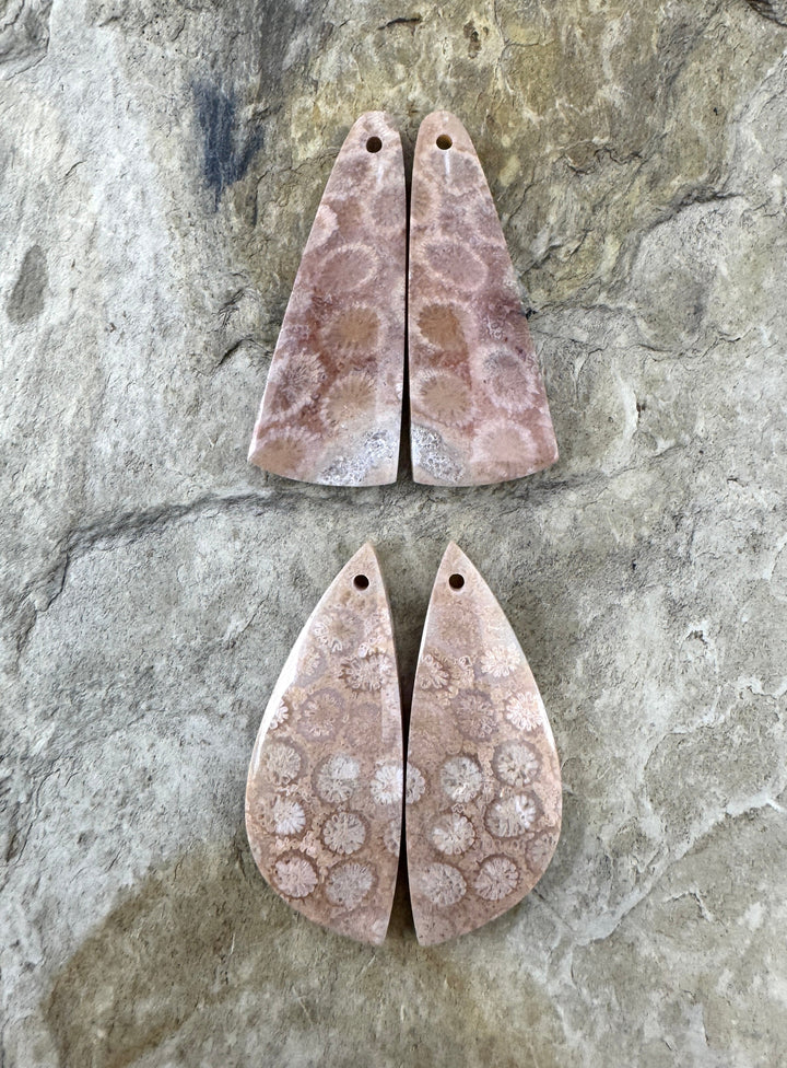 Fossil Coral Matching Earring Slab Bead Pair 12x31mm, Select One Pair