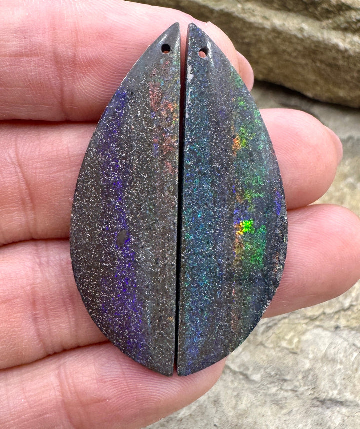 Natural Australian Opal (Heat Treated) Matching Earrinf Slab Bead Pair, 13x45mm