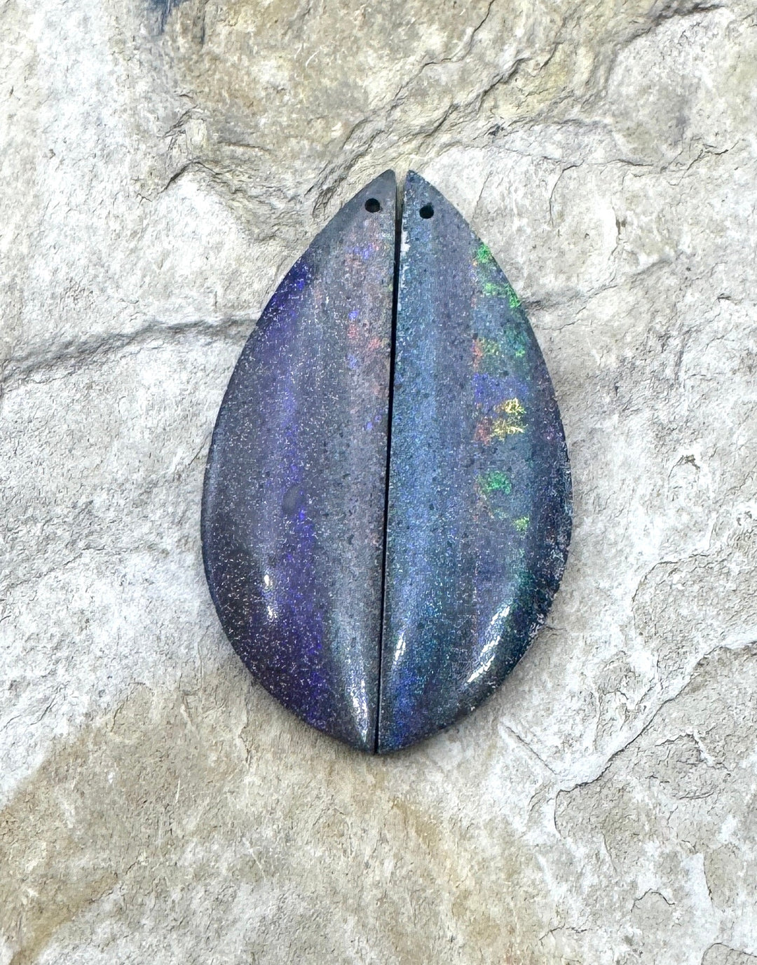 Natural Australian Opal (Heat Treated) Matching Earrinf Slab Bead Pair, 13x45mm