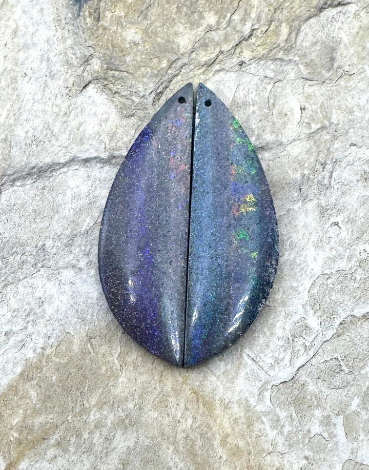 Natural Australian Opal (Heat Treated) Matching Earrinf Slab Bead Pair, 13x45mm