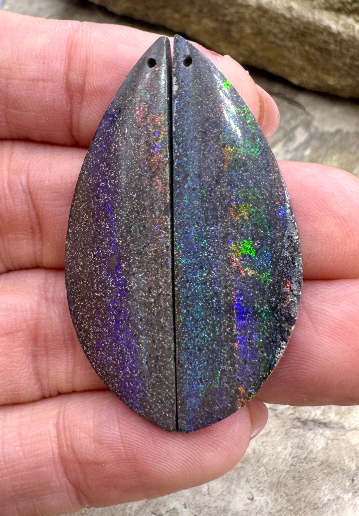 Natural Australian Opal (Heat Treated) Matching Earrinf Slab Bead Pair, 13x45mm