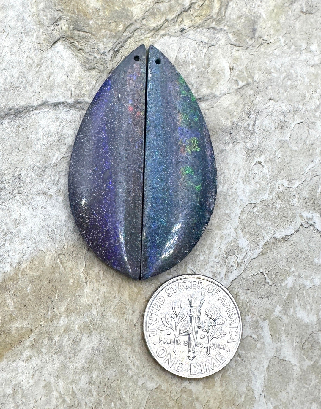 Natural Australian Opal (Heat Treated) Matching Earrinf Slab Bead Pair, 13x45mm