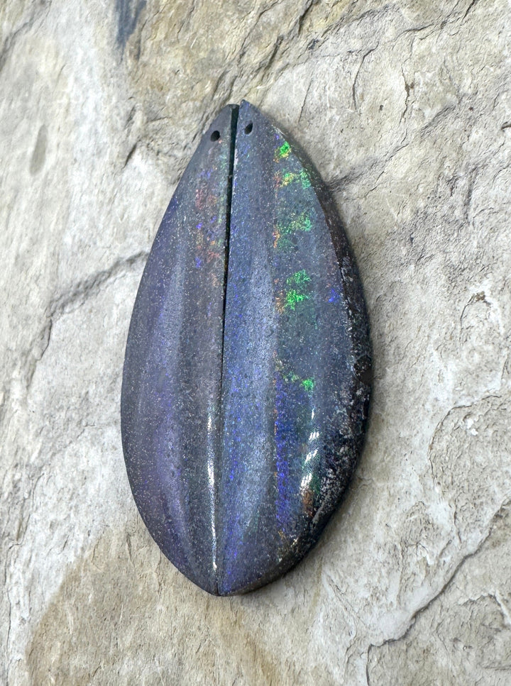 Natural Australian Opal (Heat Treated) Matching Earrinf Slab Bead Pair, 13x45mm