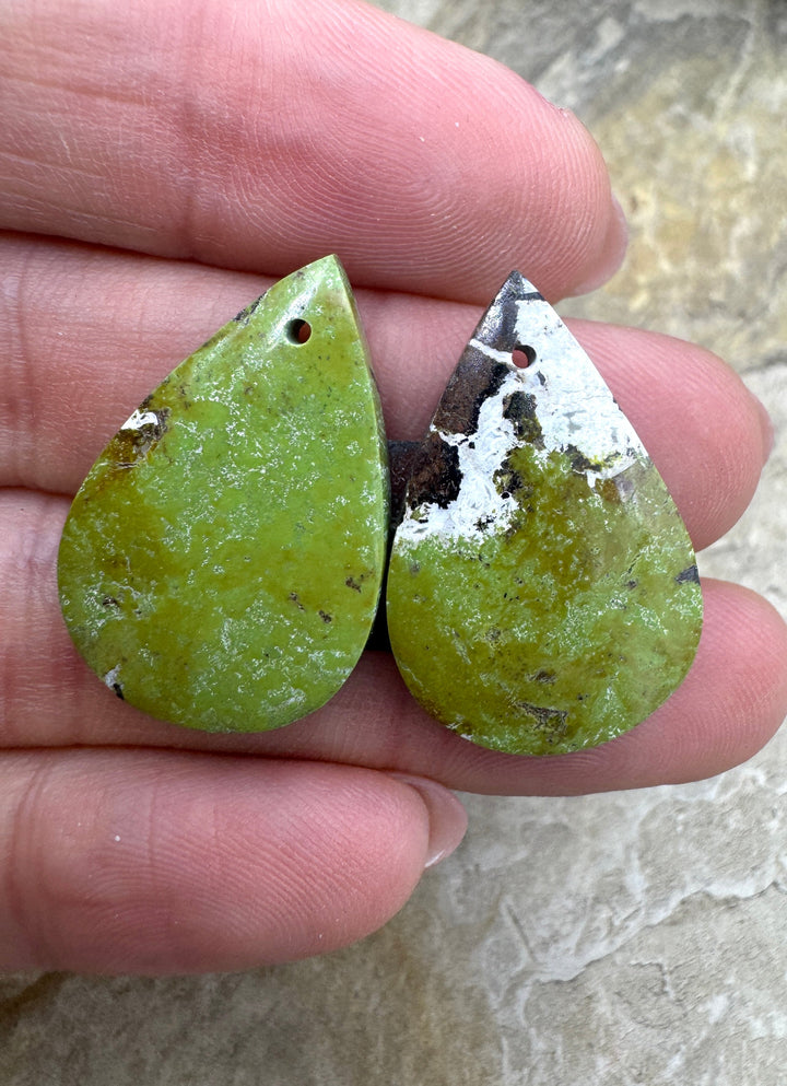RARE Gaspeite (Canada) Matching Earring Slab Bead Pair 17x26mm