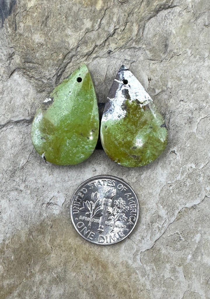 RARE Gaspeite (Canada) Matching Earring Slab Bead Pair 17x26mm