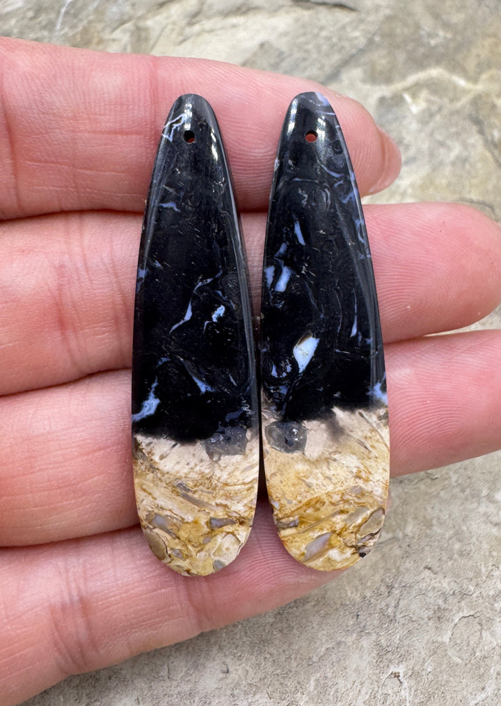 Petrified Palm Root Matchimg Earring Slab Bead Pair 13x50mm