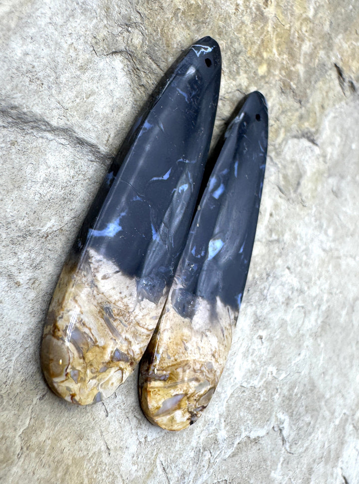 Petrified Palm Root Matchimg Earring Slab Bead Pair 13x50mm