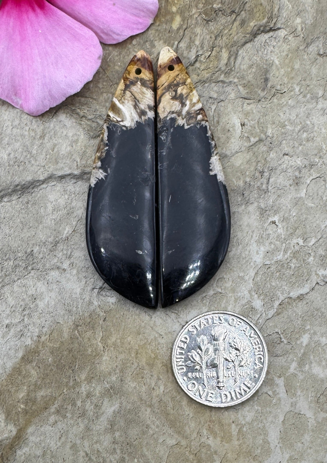 Petrified Palm Root Matchimg Earring Slab Bead Pair 14x49mm