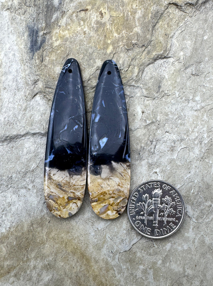 Petrified Palm Root Matchimg Earring Slab Bead Pair 13x50mm