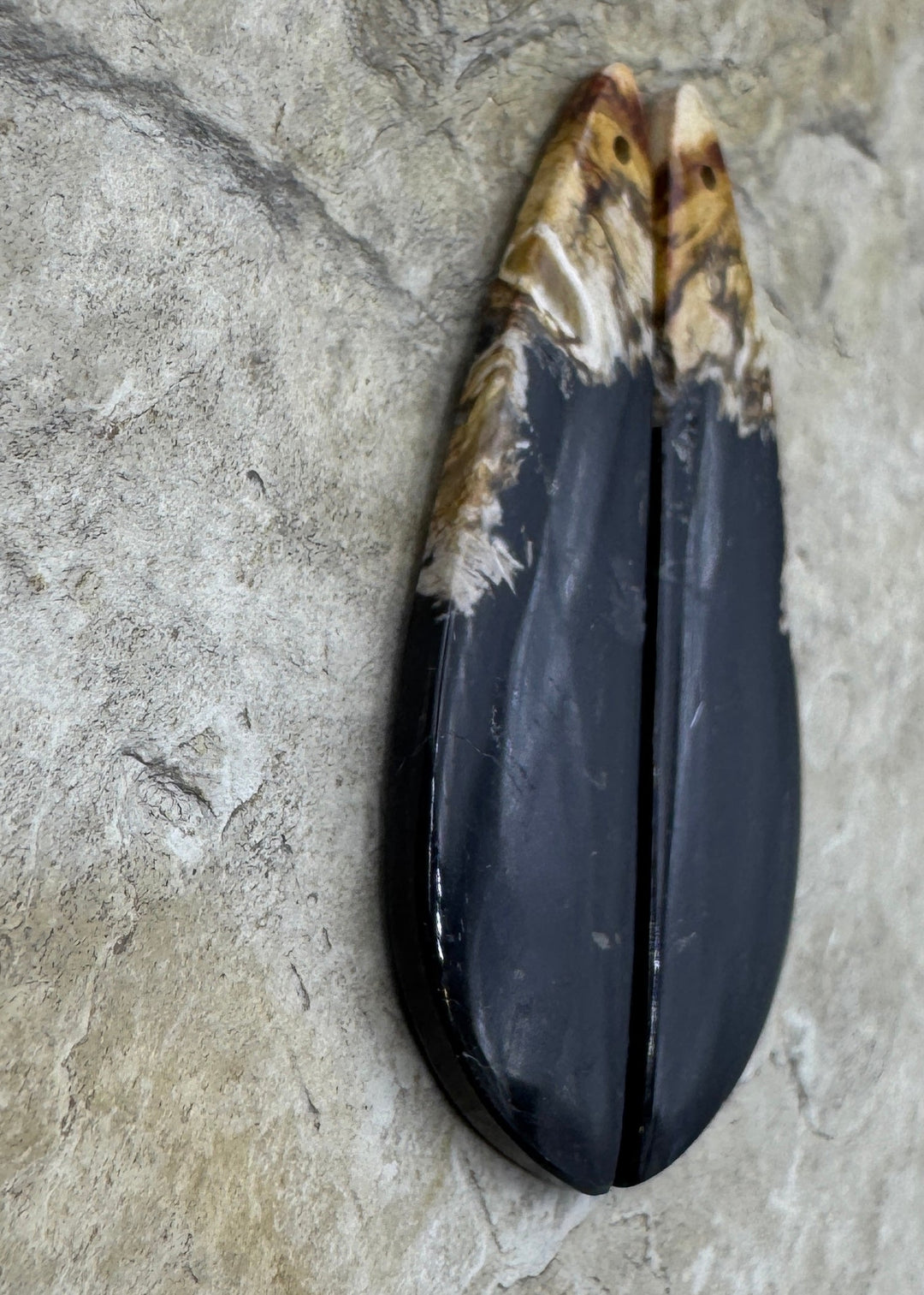 Petrified Palm Root Matchimg Earring Slab Bead Pair 14x49mm