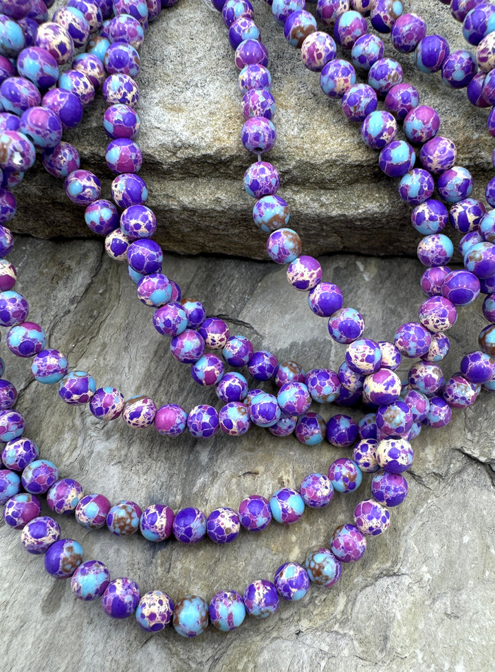Fun Confetti Purple Dyed Magnicite 8mm Round Beads, 16 Inch Strand