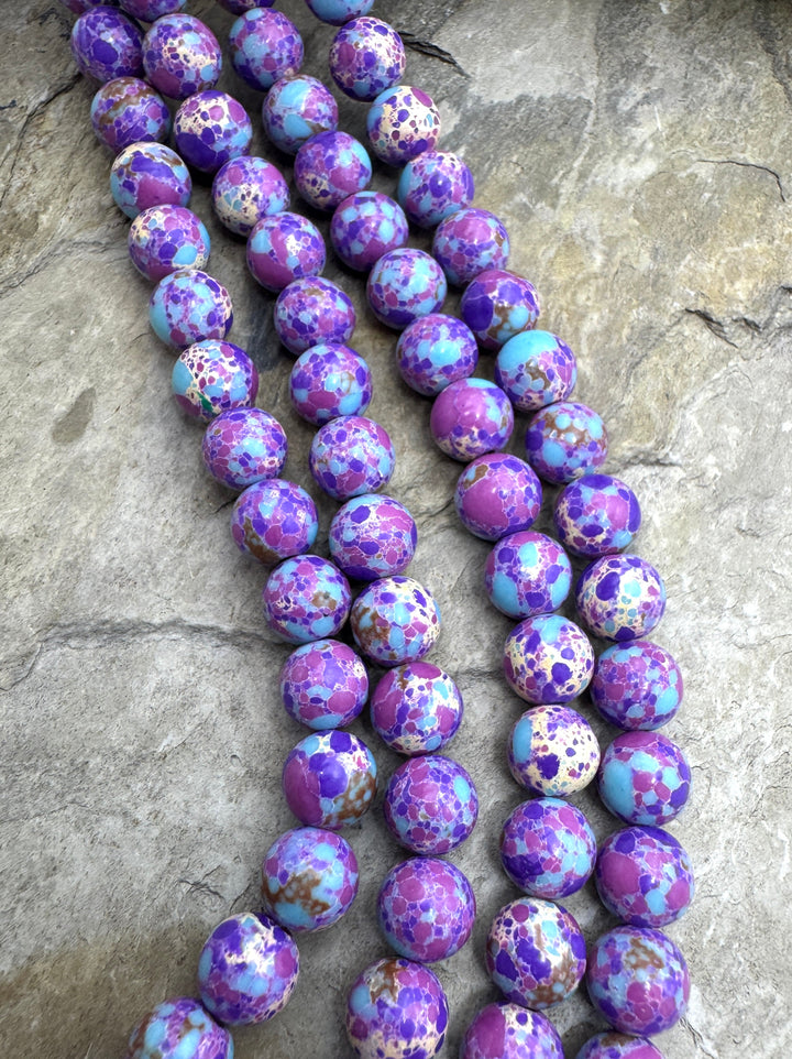 Fun Confetti Purple Dyed Magnicite 6mm Round Beads, 16 Inch Strand