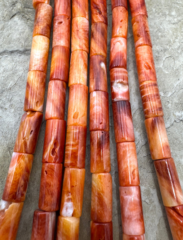 Red Spiny Oyster 5x10mm Tube Beads, 16 inch Strand
