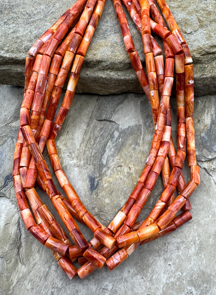 Red Spiny Oyster 5x10mm Tube Beads, 16 inch Strand