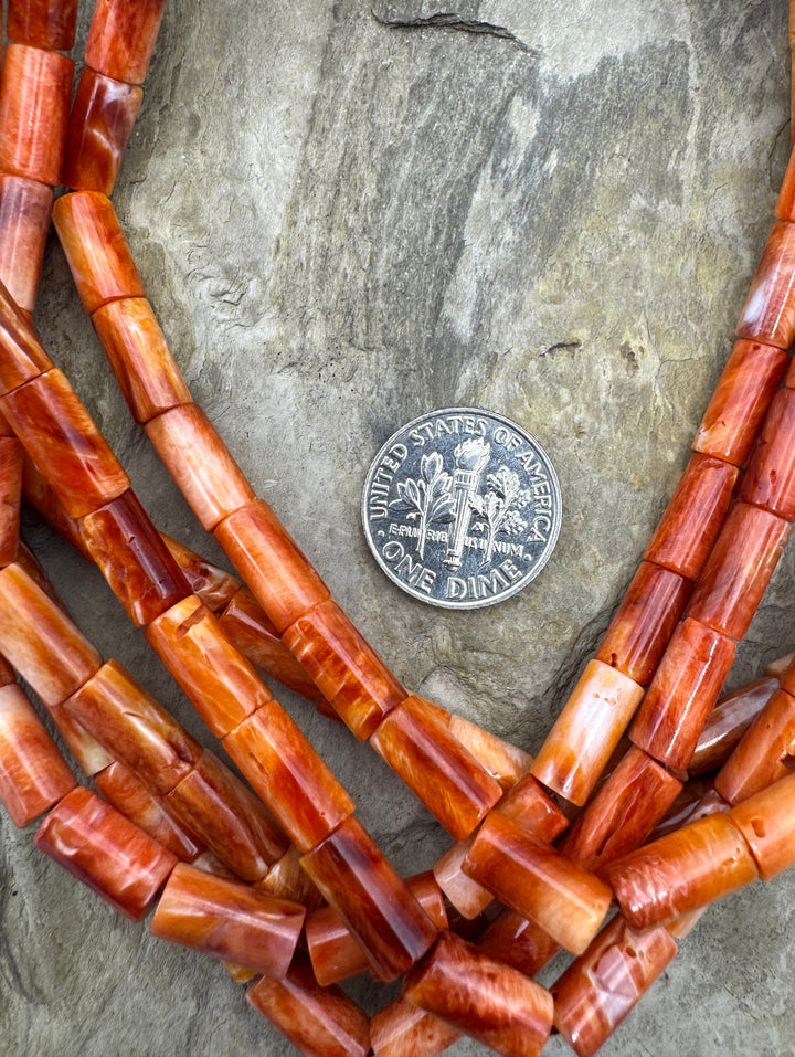 Red Spiny Oyster 5x10mm Tube Beads, 16 inch Strand