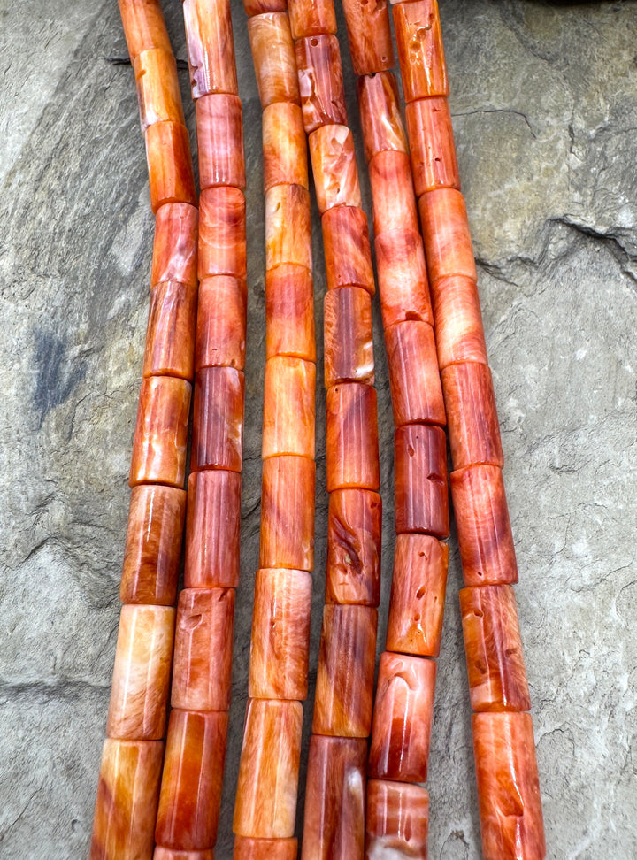 Red Spiny Oyster 5x10mm Tube Beads, 16 inch Strand