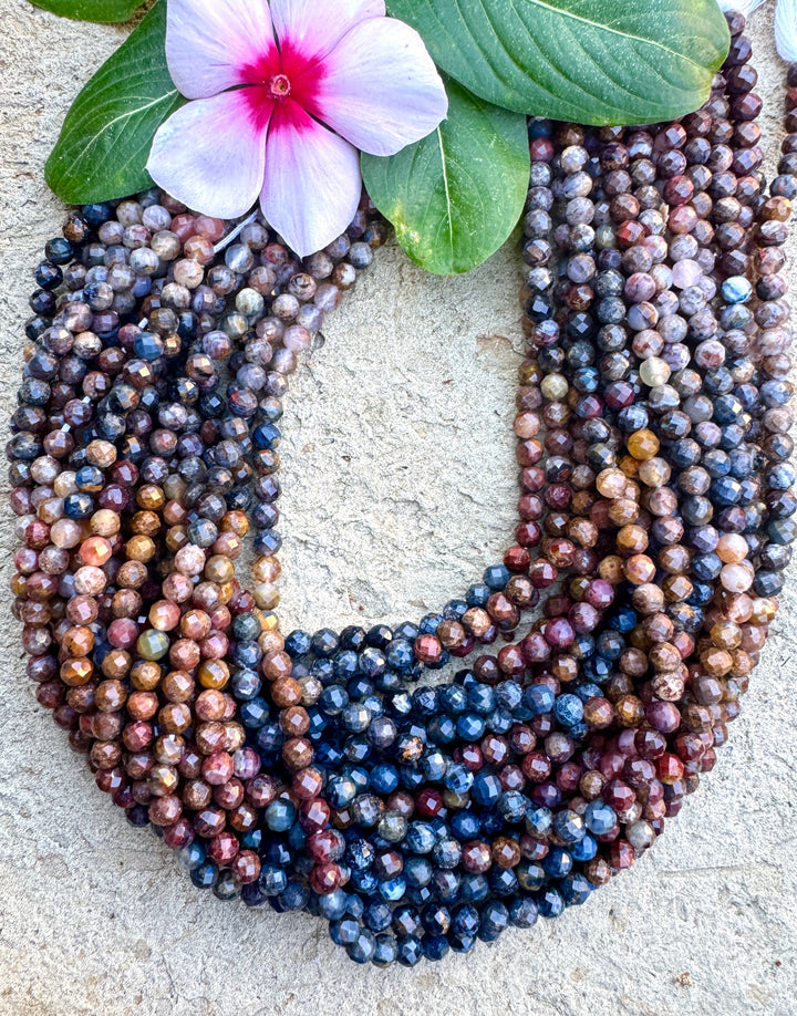 RARE Premium Multi-Colored Pietersite (South Africa) 4mm Micro Faceted Round Beads, 12.5mm Inch Strand