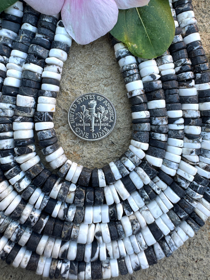RARE High Quality White Buffalo (Nevada) 6-7mm Irregular Heishi Beads, 9 Inch Strands