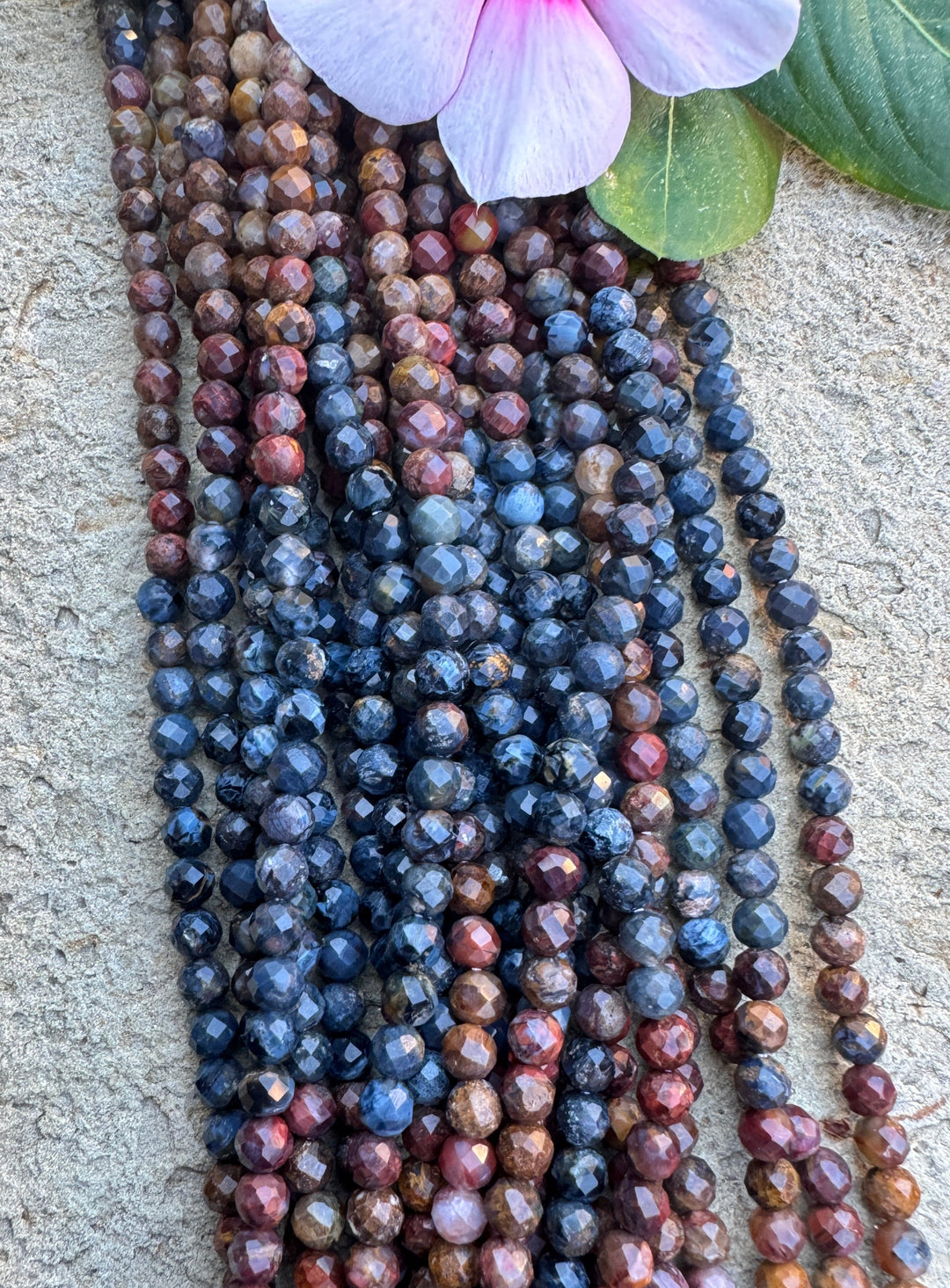 RARE Premium Multi-Colored Pietersite (South Africa) 4mm Micro Faceted Round Beads, 12.5mm Inch Strand