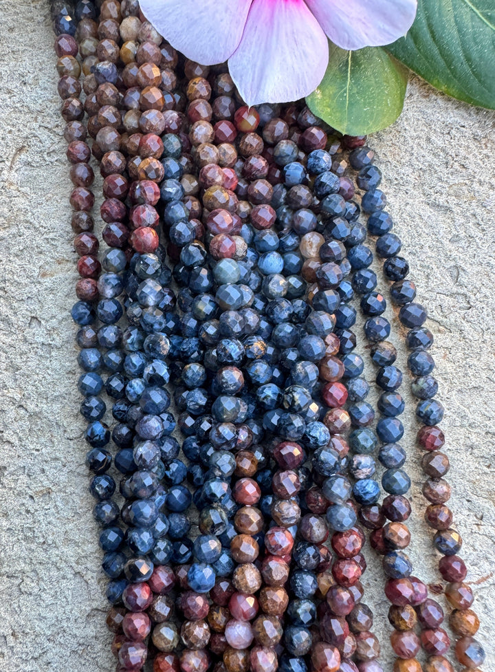 RARE Premium Multi-Colored Pietersite (South Africa) 4mm Micro Faceted Round Beads, 12.5mm Inch Strand