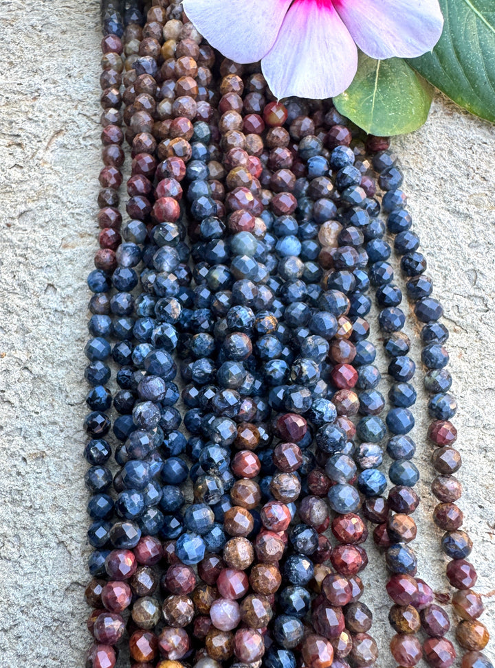 RARE Premium Multi-Colored Pietersite (South Africa) 4mm Micro Faceted Round Beads, 12.5mm Inch Strand