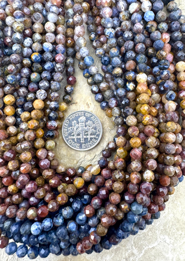 RARE Premium Multi-Colored Pietersite (South Africa) 4mm Micro Faceted Round Beads, 12.5mm Inch Strand