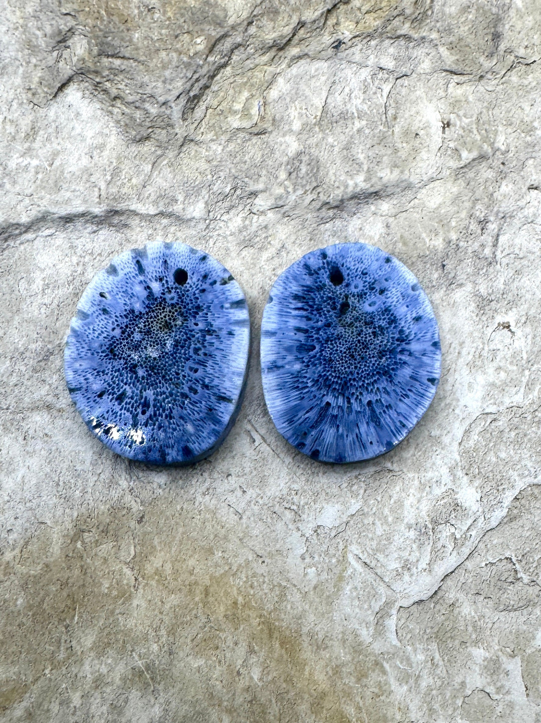 Natural Blue Sponge Coral Matching Earing Slab Bead Pair 16x20mm