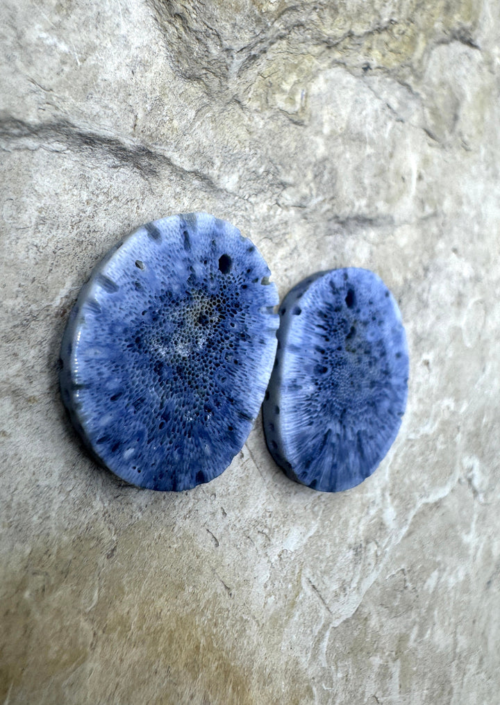 Natural Blue Sponge Coral Matching Earing Slab Bead Pair 16x20mm