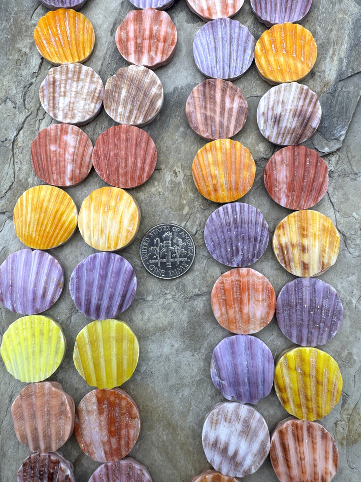 Natural Pecten Shell 19mm Coin Beads, 8 inch Strand/10 Beads