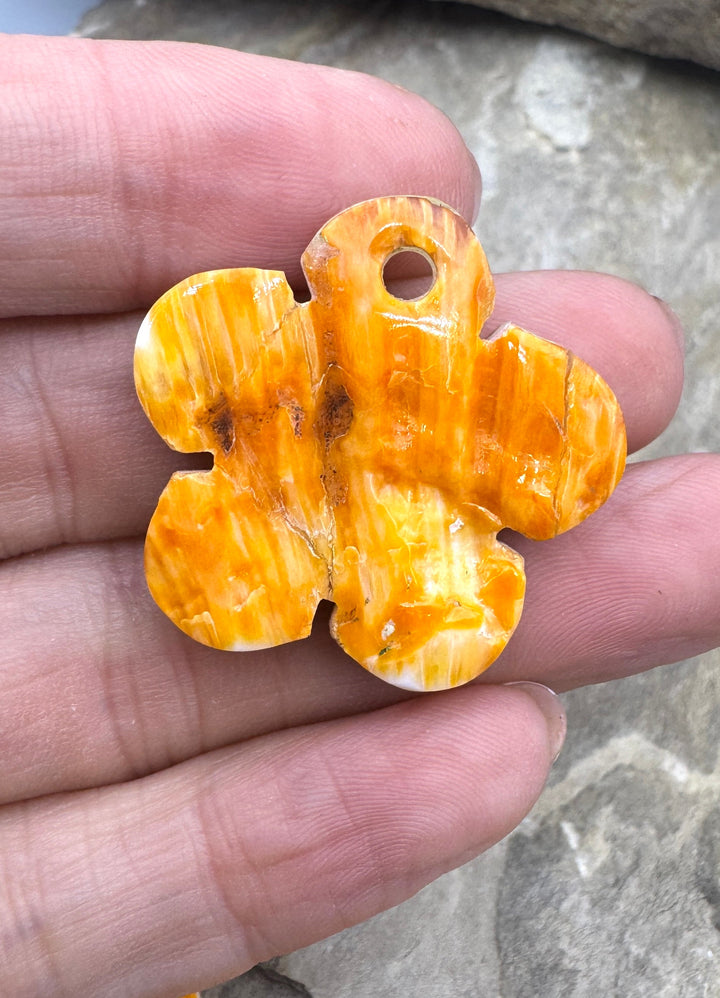 Orange Spiny Oyster Flower Shaped Large Hole Focal Bead 30mm, One Focal Bead