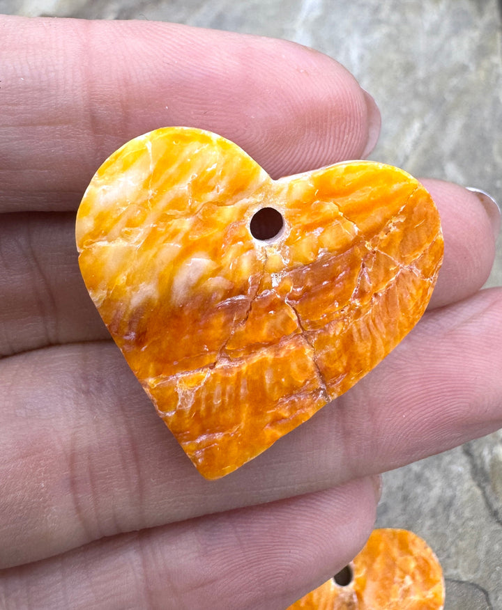 Orange Spiny Oyster Heart Shaped Large Hole Focal Bead 28x31mm, One Focal Bead