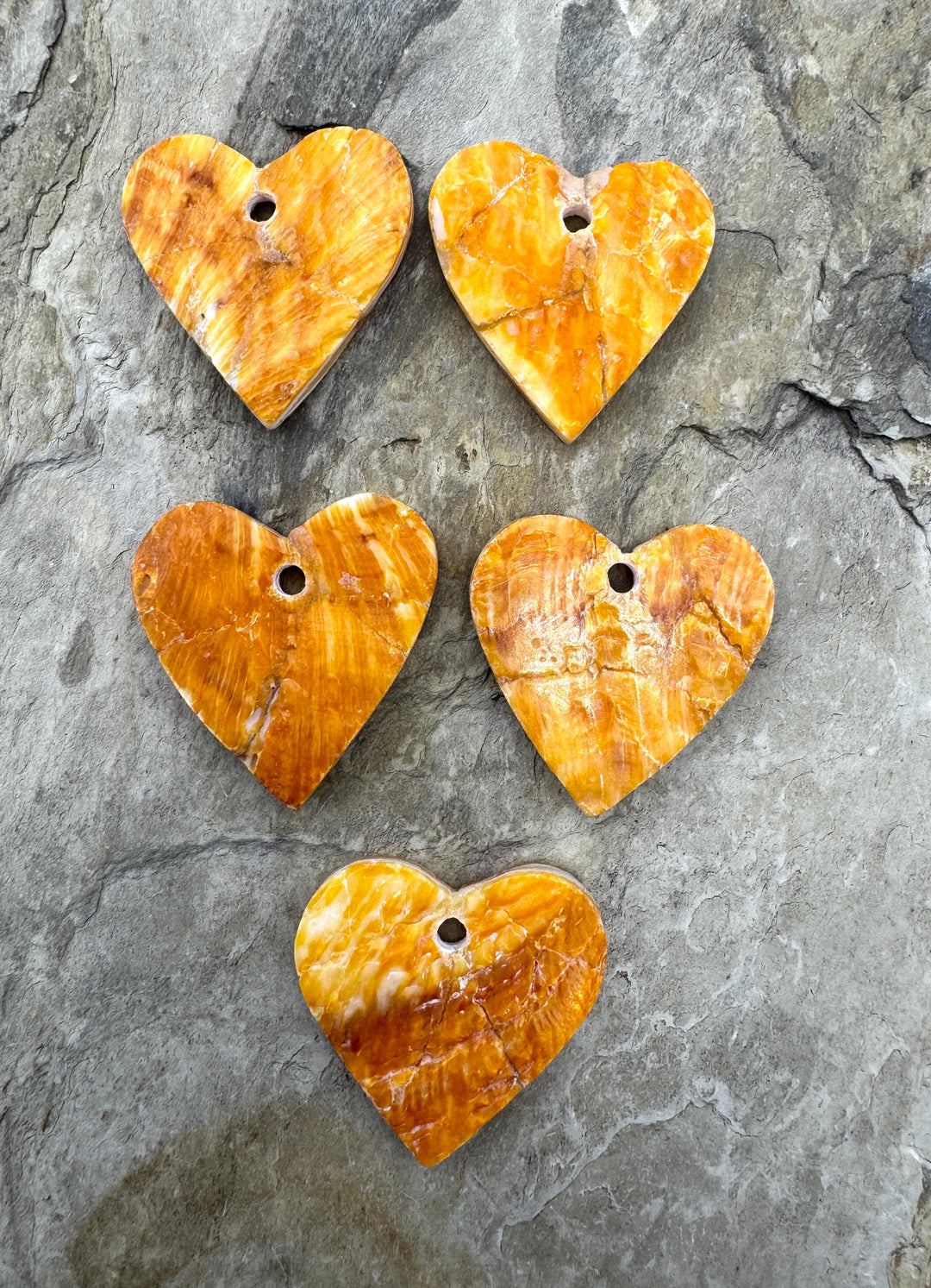 Orange Spiny Oyster Heart Shaped Large Hole Focal Bead 28x31mm, One Focal Bead