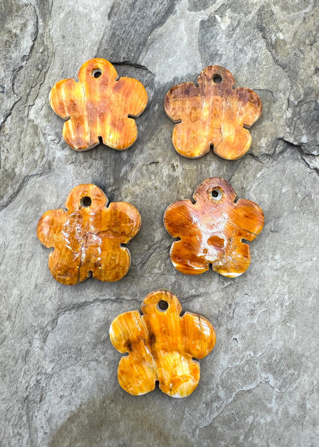 Orange Spiny Oyster Flower Shaped Large Hole Focal Bead 30mm, One Focal Bead