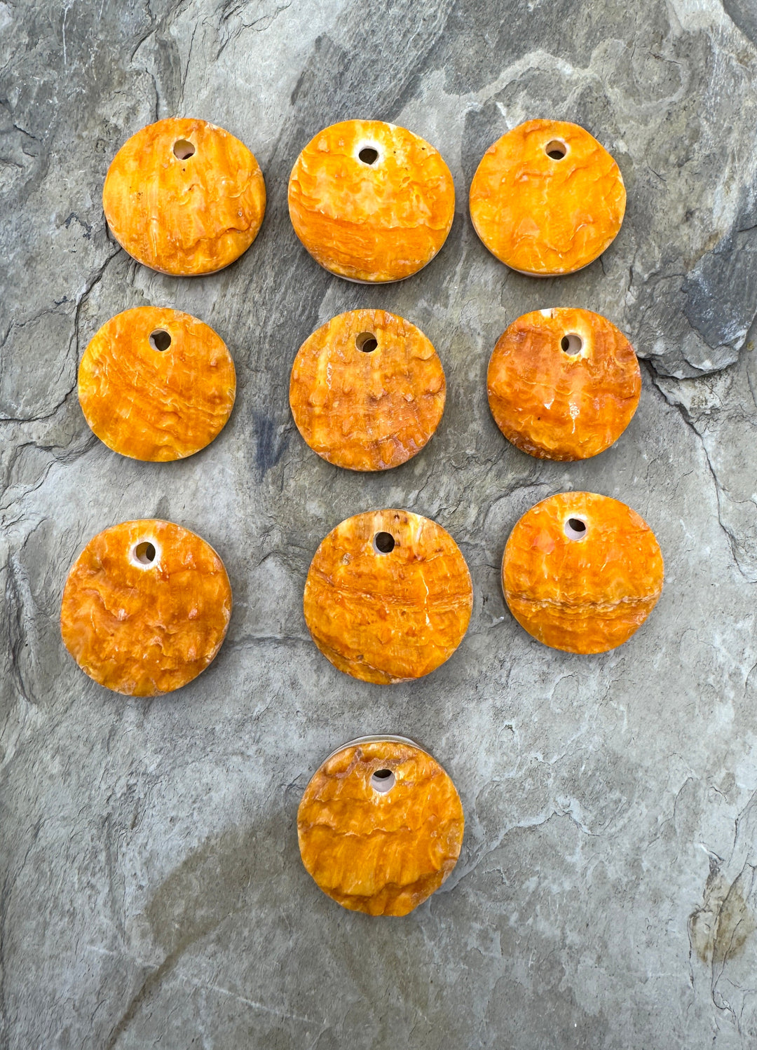 Orange Spiny Oyster Round Large Hole Focal Bead 24mm, One Focal Bead